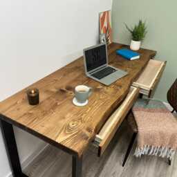 Large Live Edge Desk With 2 Drawers Handmade On Steel Square Legs - thumbnail 4
