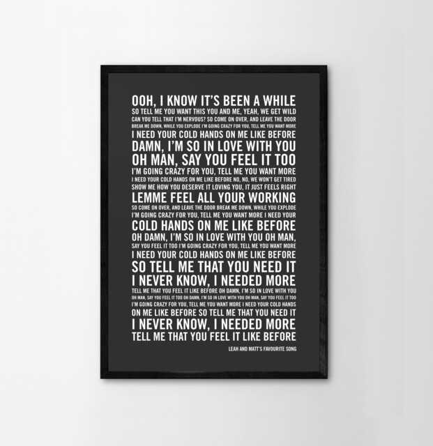 Custom Made Words Poster, Personalised Favourite Lyrics Print, Song Anniversary Print Art Home Wall Decor 20 Colours First Dance - image 1