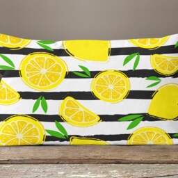 Floral Yellow Lemon Rectangular Pillow Case/Lemon Home Decor Cushion Cover/Lemon Striped Citrus Top/Summer Trend - thumbnail 3