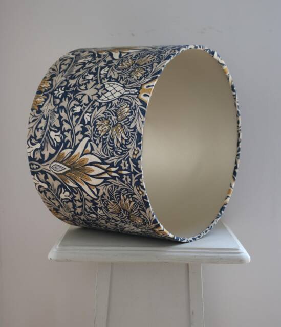 William Morris Snakeshead Indigo & Hemp. Luxury Lamp Shade. Bespoke. Handmade Table Or Pendant Drum Shades in 20cm, 30cm & 40cm - image 1