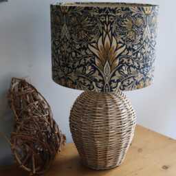 William Morris Snakeshead Indigo & Hemp. Luxury Lamp Shade. Bespoke. Handmade Table Or Pendant Drum Shades in 20cm, 30cm & 40cm - thumbnail 4