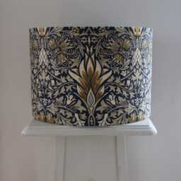 William Morris Snakeshead Indigo & Hemp. Luxury Lamp Shade. Bespoke. Handmade Table Or Pendant Drum Shades in 20cm, 30cm & 40cm - thumbnail 2
