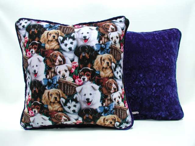 Puppy Love Pillow, Blue Velvet Dog Lovers Doggie Accent Pillows With Trim, Gift For Her Or Him - image 1