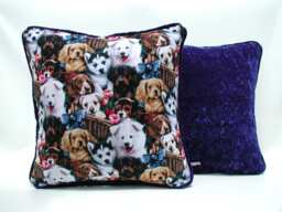 Puppy Love Pillow, Blue Velvet Dog Lovers Doggie Accent Pillows With Trim, Gift For Her Or Him - thumbnail 1