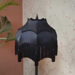 Gothic Black Lampshade Scalloped Silk With Rayon Fringe - thumbnail 2