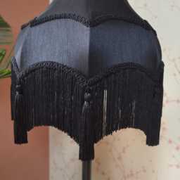 Gothic Black Lampshade Scalloped Silk With Rayon Fringe - thumbnail 3