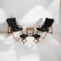 Adjustable Wooden Garden Chair With Armrest, Comfortable Sun Lounger & Outdoor Patio - Balcony Sunbed Deck Recliner Chair - thumbnail 3