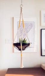 Macrame Plant Hanger, Hanging Planter, Color Block, Yellowno Tariffs/Fees To Usa
