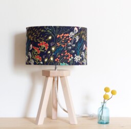 Midnight Garden - Handcrafted Table Lamp in Wood & Printed Cotton/Floral On A Wooden Base - thumbnail 1