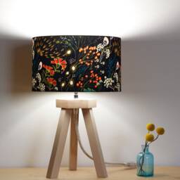 Midnight Garden - Handcrafted Table Lamp in Wood & Printed Cotton/Floral On A Wooden Base - thumbnail 2