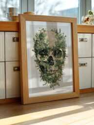 Blossoming Bones Botanical Skull Art Print - Green Plant Anatomy Wall Poster Framed & Unframed Options Available, Floral Bone - thumbnail 1
