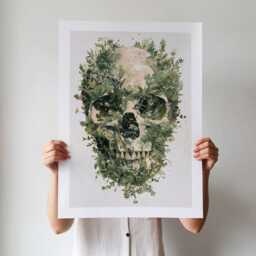 Blossoming Bones Botanical Skull Art Print - Green Plant Anatomy Wall Poster Framed & Unframed Options Available, Floral Bone - thumbnail 3