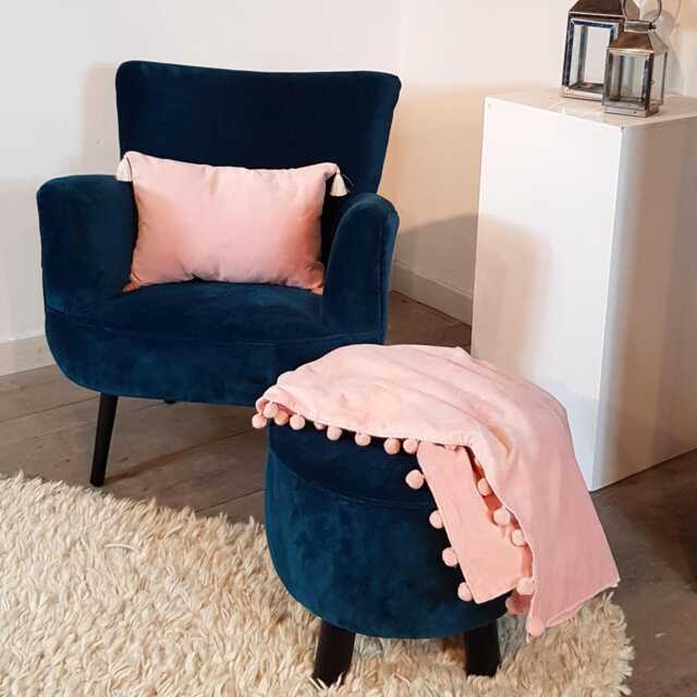 Blush Pink Velvet Oblong Cushion With Tassels, 50x35cm Rectangle Pillow - image 1
