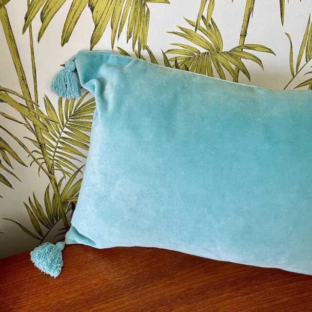 Velvet Cushion, Pink Oblong Cushion With Tassel, Rectangle For Bed, Blush Pillow, Lumbar Scatter - image 1