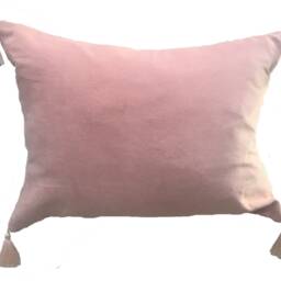 Velvet Cushion, Pink Oblong Cushion With Tassel, Rectangle For Bed, Blush Pillow, Lumbar Scatter - thumbnail 2