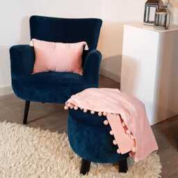 Blush Pink Velvet Oblong Cushion With Tassels, 50x35cm Rectangle Pillow - thumbnail 1