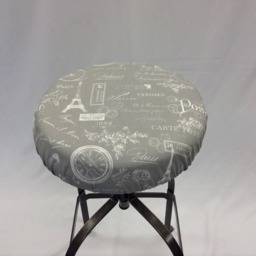 Elasticized Barstool Cover Paris French Stamp White On Gray, Round Kitchen Stool Padded Cover - thumbnail 3