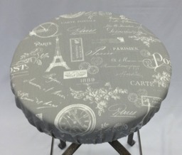 Elasticized Barstool Cover Paris French Stamp White On Gray, Round Kitchen Stool Padded Cover - thumbnail 1