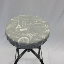 Elasticized Barstool Cover Paris French Stamp White On Gray, Round Kitchen Stool Padded Cover - thumbnail 2