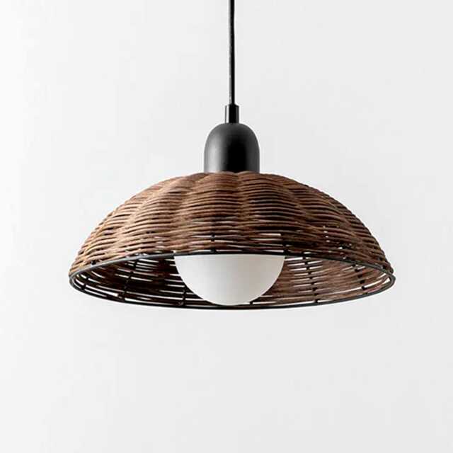 Rattan Pendant Light - Boho Glass Globe Chandelier - image 1