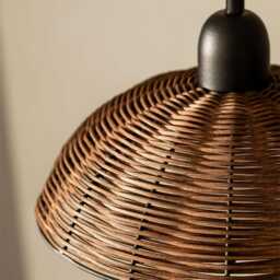 Rattan Pendant Light - Boho Glass Globe Chandelier - thumbnail 2