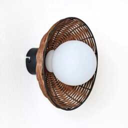Rattan Pendant Light - Boho Glass Globe Chandelier - thumbnail 4