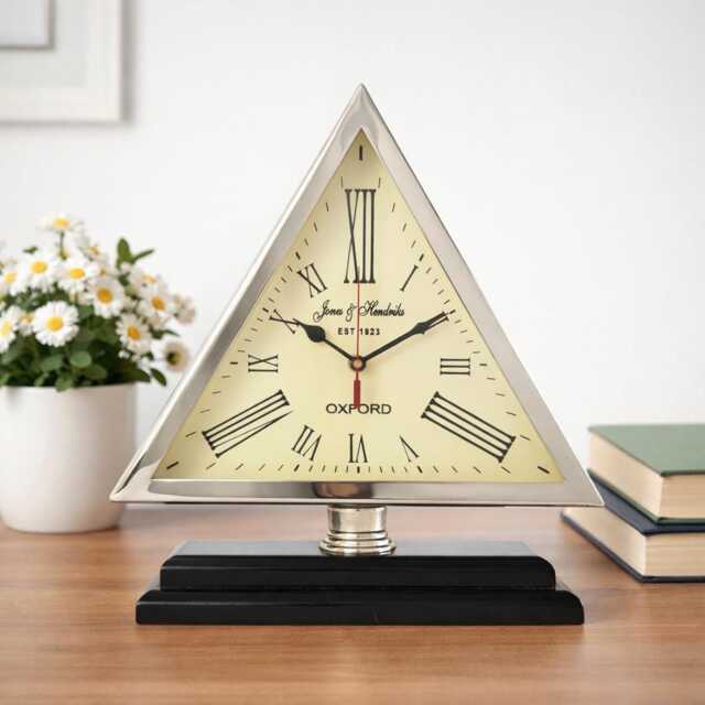 Vintage Steel Large Metal Table Clock - Triangular Desk With Roman Numerals - Classic Home & Office Decor Gift - image 1
