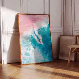 Surfing Poster, Retro Surf Print, Beachy Wall Art, Blue Summer Ocean Dopamine Decor, Beach Painting Coastal Decor - thumbnail 3