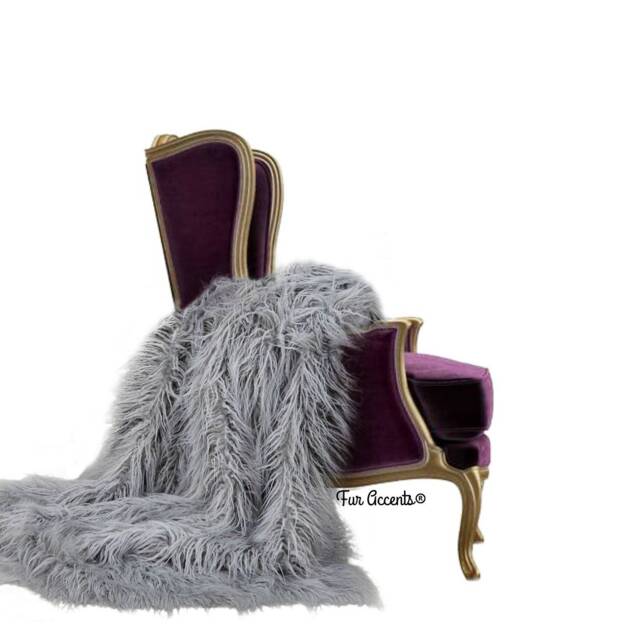 Gray Shag Faux Fur Throw Blanket, Mongolian Sheepskin Style, Usa Made - image 1