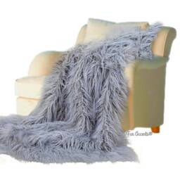 Gray Shag Faux Fur Throw Blanket, Mongolian Sheepskin Style, Usa Made - thumbnail 3
