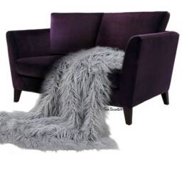 Gray Shag Faux Fur Throw Blanket, Mongolian Sheepskin Style, Usa Made - thumbnail 2
