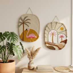 Punch Needle Flamingo Wall Hanging, Tropical Boho Fiber Art, Cotton Yarn Decor - thumbnail 3