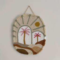 Tropical Punch Needle Wall Hanging Handmade Cotton Flamingo Palm Decor - thumbnail 2