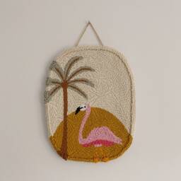 Tropical Punch Needle Wall Hanging Handmade Cotton Flamingo Palm Decor - thumbnail 3