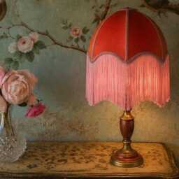 Coral Velvet Fringe Lampshade, Art Deco Tassel Pendant Light, Victorian Style Home Decor - thumbnail 2