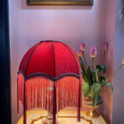 Handmade Coral Velvet Fringe Lampshade, Art Deco Tassel Light, 12 Inch - thumbnail 2