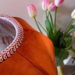 Handmade Coral Velvet Fringe Lampshade, Art Deco Tassel Light, 12 Inch - thumbnail 3
