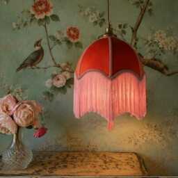 Coral Velvet Fringe Lampshade, Art Deco Tassel Pendant Light, Victorian Style Home Decor - thumbnail 3