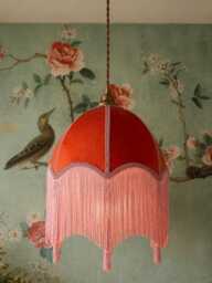 Coral Velvet Fringe Lampshade, Art Deco Tassel Pendant Light, Victorian Style Home Decor