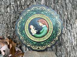 Mother & Child - Cast Paper Hand Painted Irish Art Scottish Celtic Knot Baby Shower Mother's Day Birth - thumbnail 1