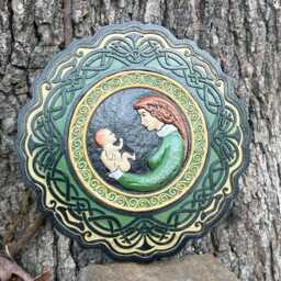 Mother & Child - Cast Paper Hand Painted Irish Art Scottish Celtic Knot Baby Shower Mother's Day Birth - thumbnail 2