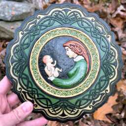 Mother & Child - Cast Paper Hand Painted Irish Art Scottish Celtic Knot Baby Shower Mother's Day Birth - thumbnail 3