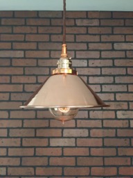 "Industrial Pendant -Copper 8"" Large Cone Shade With Patented ""Huila Electrical Connectors"