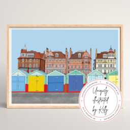 Colourful Brighton Print - Beach Huts Art & Hove Home Decor A3 A4 Or A5 Handmade - thumbnail 1