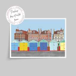 Colourful Brighton Print - Beach Huts Art & Hove Home Decor A3 A4 Or A5 Handmade - thumbnail 2