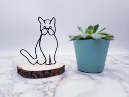 Wire Himalayan Cat Sculpture, Pet Memorial, Wood Base - thumbnail 1