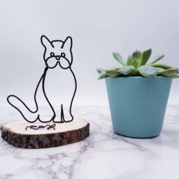 Wire Himalayan Cat Sculpture, Pet Memorial, Wood Base - thumbnail 2