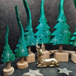 Emerald Green With Emerald Stars, A Glittering Christmas Tree, Hand-Painted Made Of Wood in 4 Sizes - Selection No.2 - thumbnail 3
