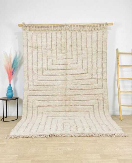 Cream Moroccan Rug, Nested Square Berber Shag Rug Large Area Minimalist Geometric Mrirt Carpet - image 1