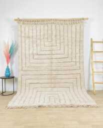 Cream Moroccan Rug, Nested Square Berber Shag Rug Large Area Minimalist Geometric Mrirt Carpet - thumbnail 1